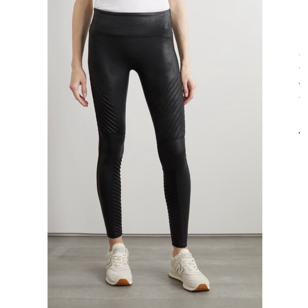 Spanx Faux Leather Moto Leggings Very Black High Waisted Petite Medium M/M